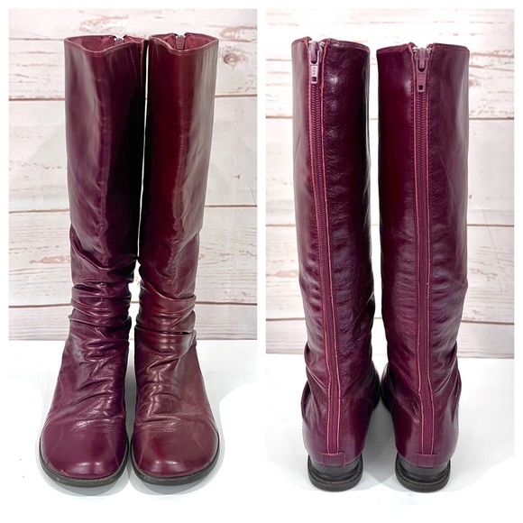Miz Mooz Burgundy Red Leather Slouchy Bonnie Tall Wedge Boots - Picture 1 of 12